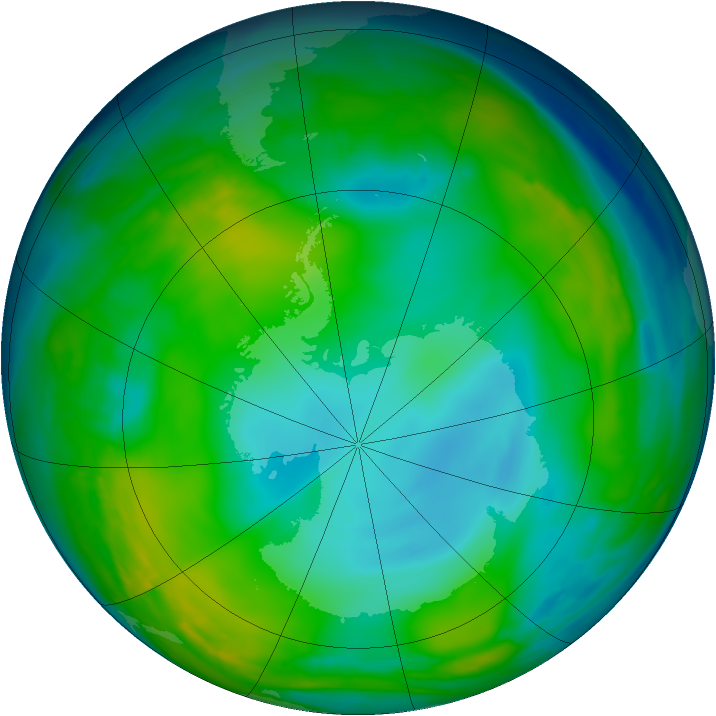 Antarctic ozone map for 20 June 2015